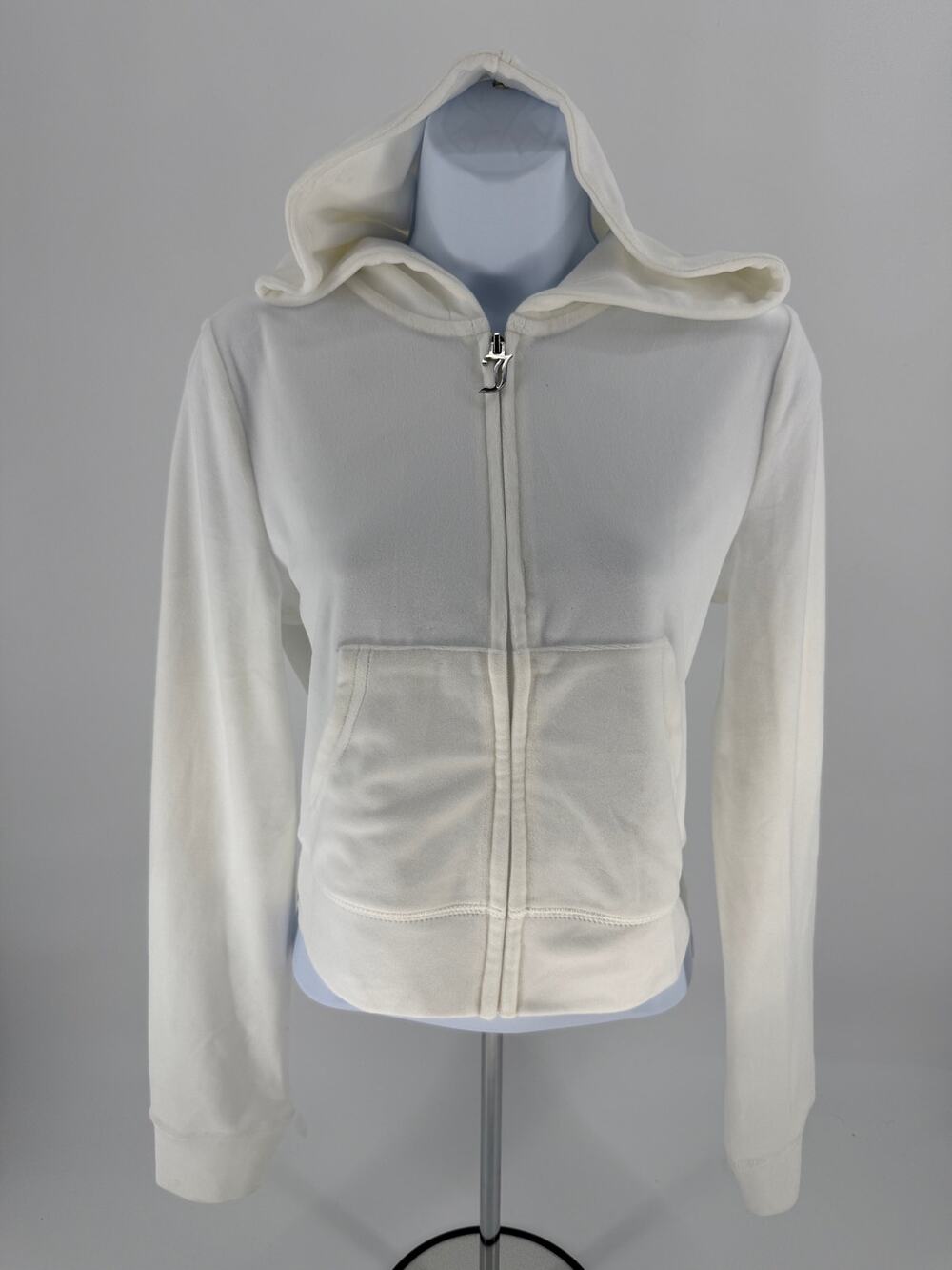 Juicy Couture Womens S White Velour Rhinestone Juicy Zip Hoodie Y2K Style